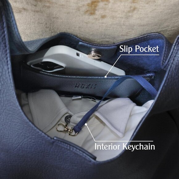 Women Navy Blue Imported Polyester Leather Hobo Soft Vegan Shoulder Tote Bags - Picture 6 of 6